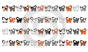 Various cats border set. Cute and funny cartoon kitty cat vector illustration set with different cat breeds. Pet kittens of differ