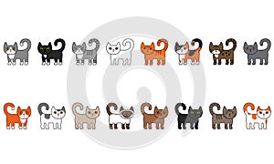 Various cats seamless border set. Cute and funny cartoon kitty cat vector illustration set with different cat breeds.