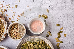 Various cereals and grains in bowls