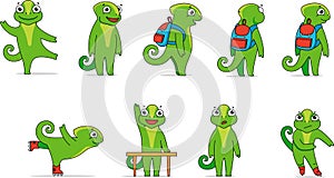 Various chameleons in one flat icon set