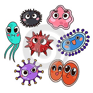 Various characters of viruses in cute design