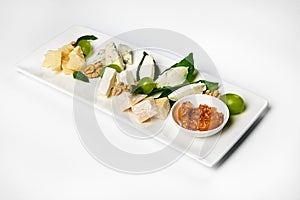 Various cheese type dish served luxery, isolated