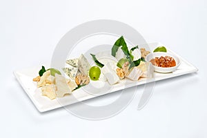 Various cheese type dish served luxery, isolated