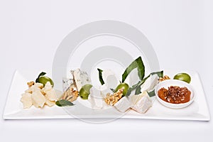 Various cheese type dish served luxery, isolated