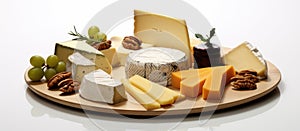 Various cheese types on plate, a staple in cuisine photo