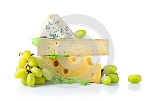 Various cheeses isolated on white