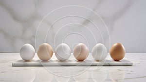 Various chicken egg color. Different shade of eggs, isolated on white background