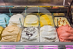 Various choice of Italian ice cream in different colours and flavours