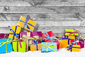 Various Christmas Presents in Different Colors photo