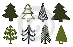 Various Christmas trees color icons set on white background