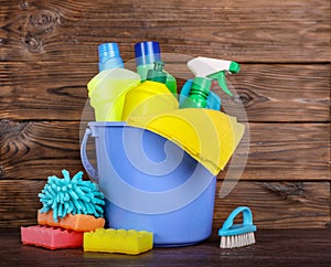 Various cleaning products and household supplies