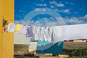 Various clothes hanging outside the houses in Pula, Istrian Peninsula in Croatia