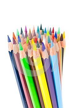 Various colered crayons standing upright