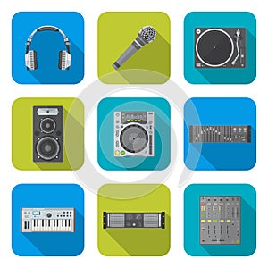 Various color flat style sound devices icons set