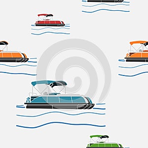 Semi-Oblique Side Pontoon Boat Vector Illustration Seamless Pattern photo