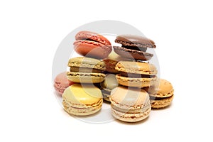 Various colored macaroons isolated on a white background