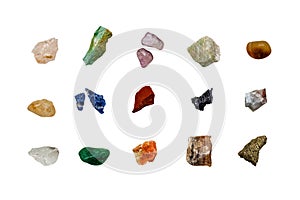 Various colored raw gemstones fragments