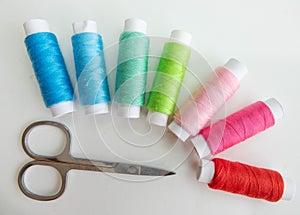 Various colored threads used for clothing repair and arts and crafts