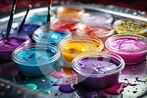 Various colorful cans of paint for creativity