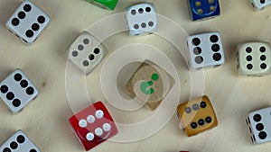 Various colorful dice. Gambling concept. turntable counterclockwise