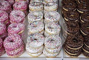 Various colorful doghnut with sugar decoration
