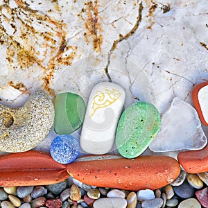 Various colorful remains polished by the sea