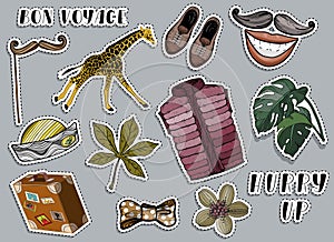 Various colorful stickers set. Voyage and travel concept.