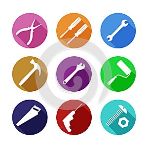 Various Colorful Working Tools Flat Icon