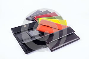 Various colors leather wallet isolated