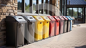 Various colors of waste separation bins