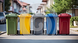 Various colors of waste separation bins