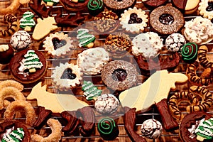 Various colourful cookies and biscuits for Christmas
