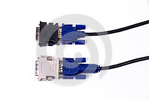 various converter cables adapters for computers and smartphones HDMI VGA USB DVI DP isolated on white