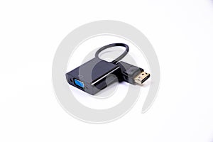 various converter cables adapters for computers and smartphones HDMI VGA USB DVI DP isolated on white