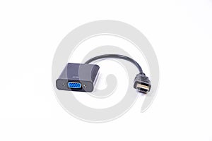 various converter cables adapters for computers and smartphones HDMI VGA USB DVI DP isolated on white