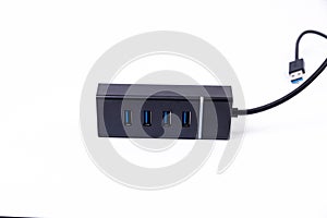 various converter cables adapters for computers and smartphones HDMI VGA USB DVI DP isolated on white