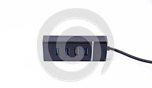 various converter cables adapters for computers and smartphones HDMI VGA USB DVI DP isolated on white