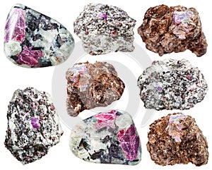 Various corundum crystal in rocks isolated