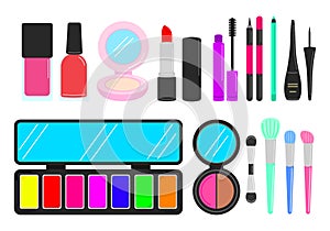 Various cosmetics for face and nails