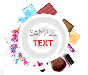 Various cosmetics isolated over white.
