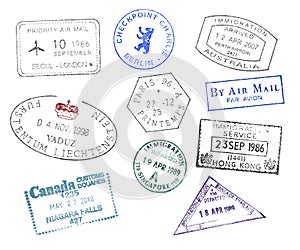 Various countries passport stamps