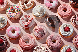 Various cupcakes displayed on a table, perfect for bakery or dessert concepts