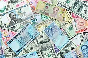 Various currency paper, banking