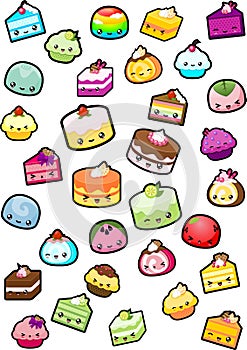 Various Cute Cake Illustration in White Background