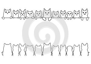 Various cute cats line art border set