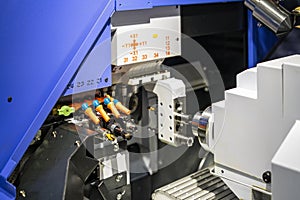 Various cutting tool set up at tool holder magazine of cnc automatic machining center