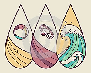 Illustration of data analysis icons including database chart report and cloud network graphic elements