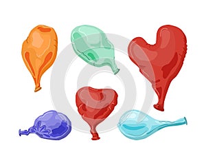 Various deflated balloons. Vector cartoon illustration.Bright inflatable balloons of various shapes and colors. Festive