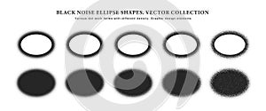 Various Density Of Black Noise Vector Hand Drawn Stipple Ellipse Shapes Set