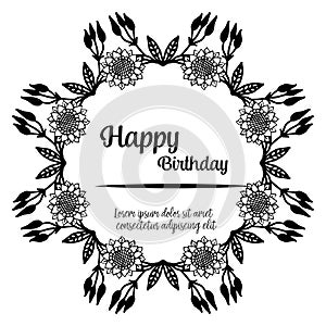 Various design card happy birthday, texture beautiful flower frame, isolated on a white backdrop. Vector